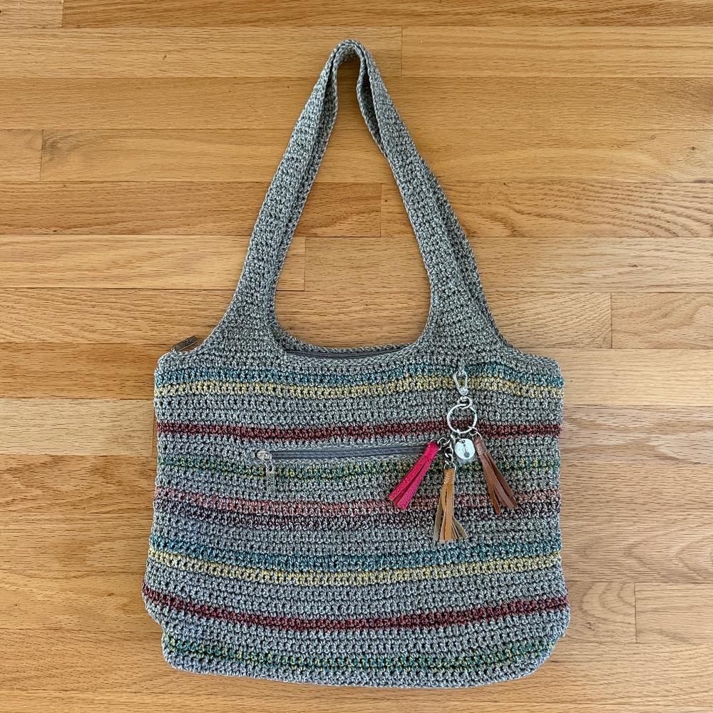 The Sak Multi Color Crochet Dual Straps Bag Purse Tassel Charm NWOT